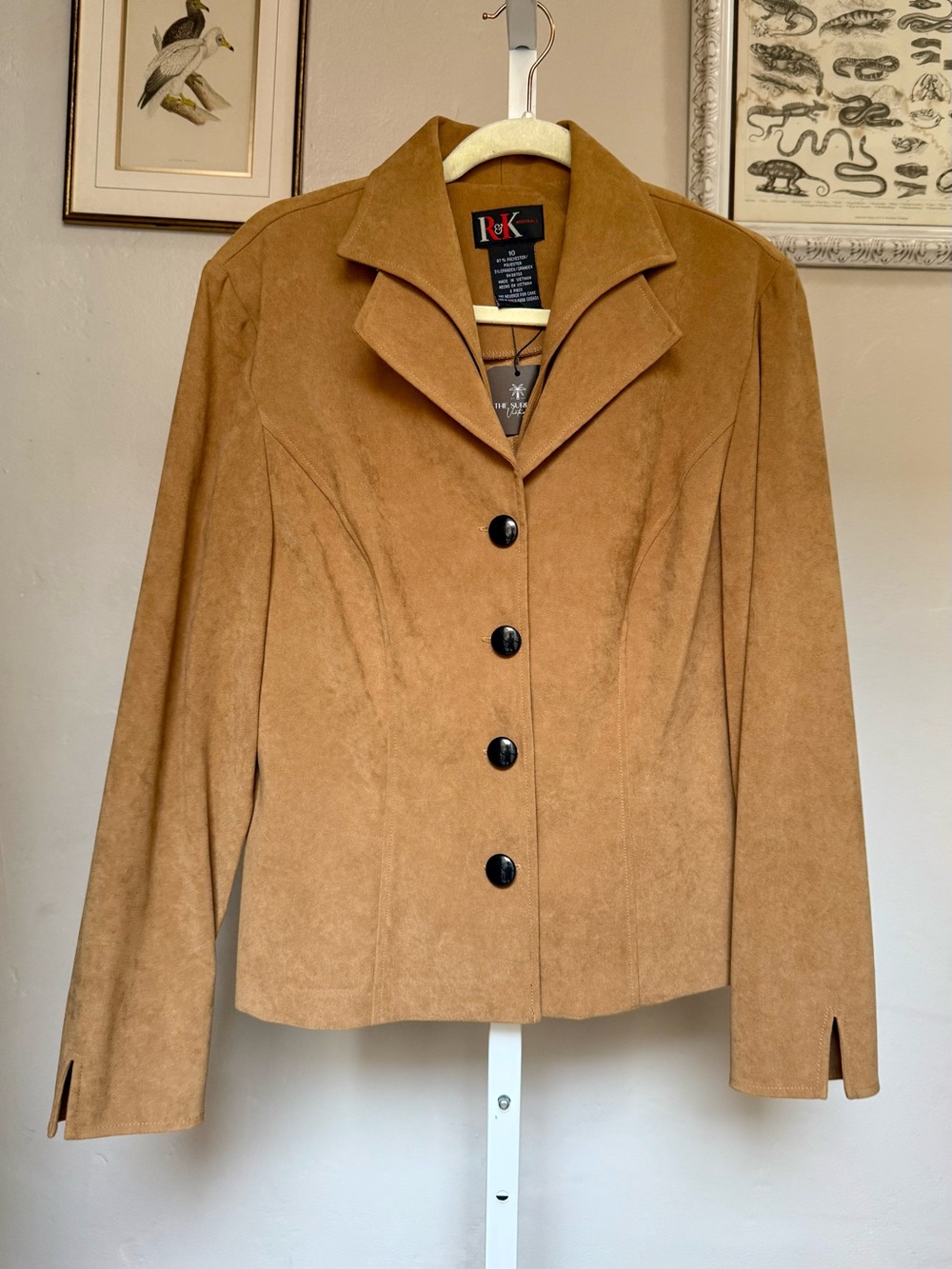 Minimalist R&K Camel Suede-Look Tailored Button Jacket Size 10